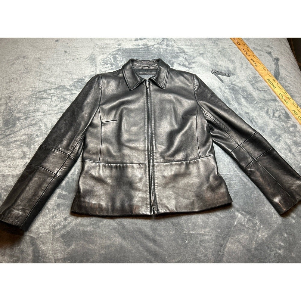 Banana Republic Black Leather Zip Car Coat / Minimalist Moto Jacket